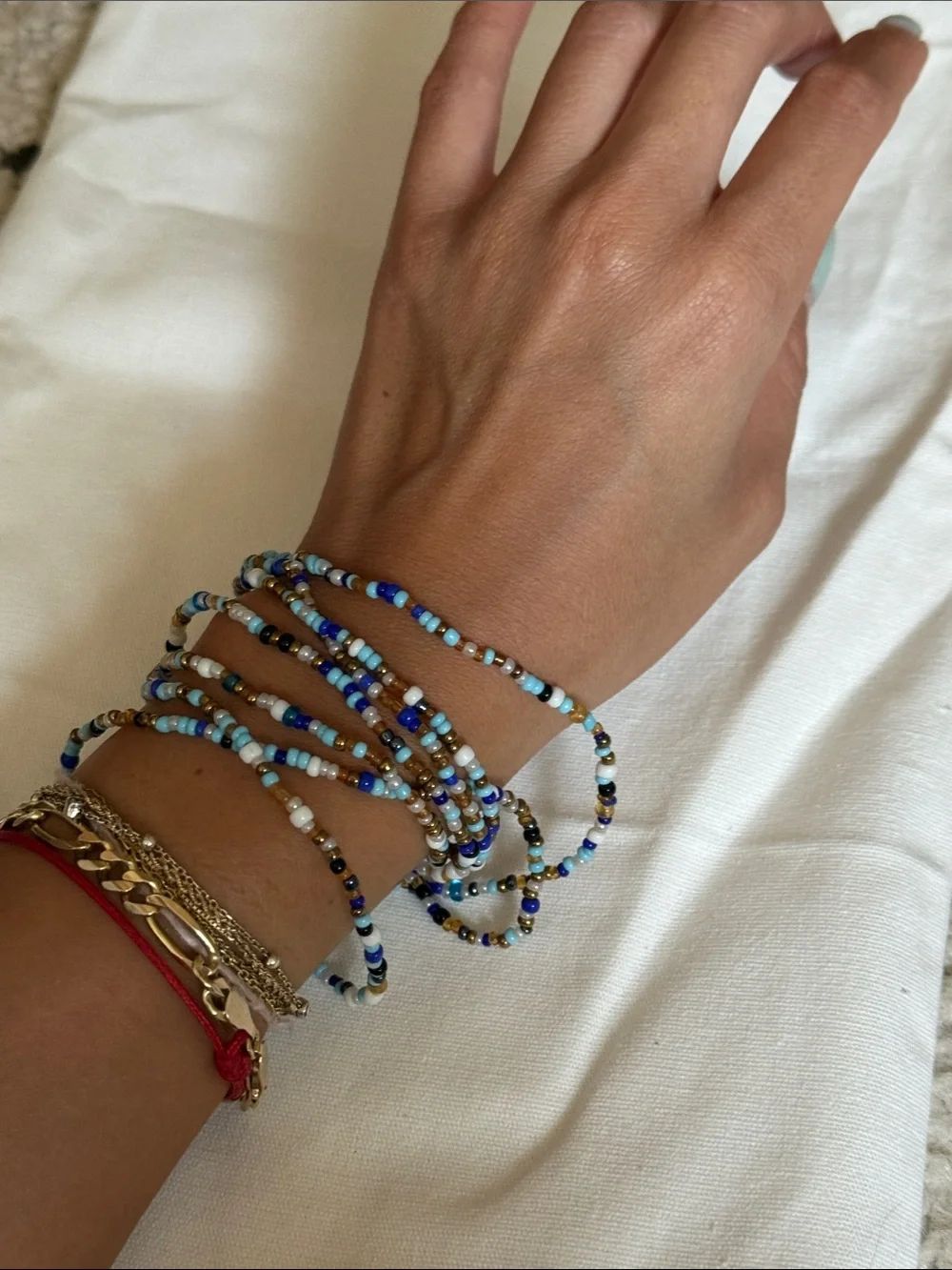 Me to We Rafiki Handmade Blue, White & Gold Beaded Bracelet or Necklace
